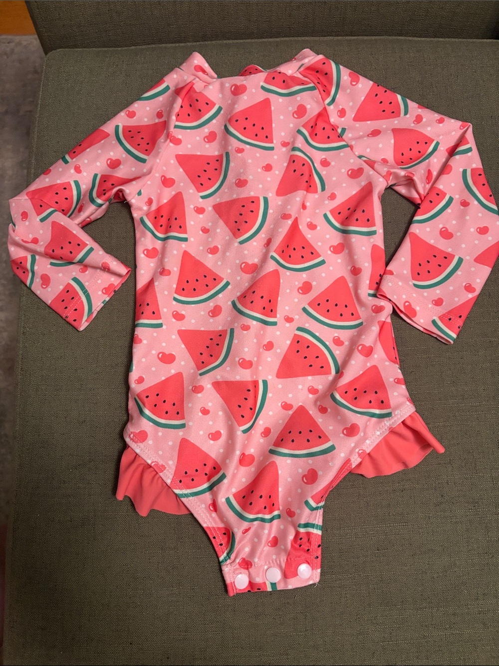 Girls Pink Watermelon Long Sleeve Swimsuit